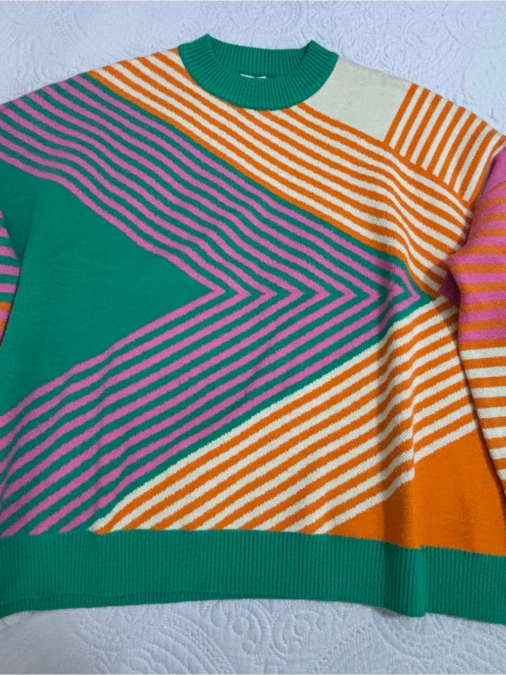 THML Chevron Stripe Sweater - Green, Pink, Orange Size Medium